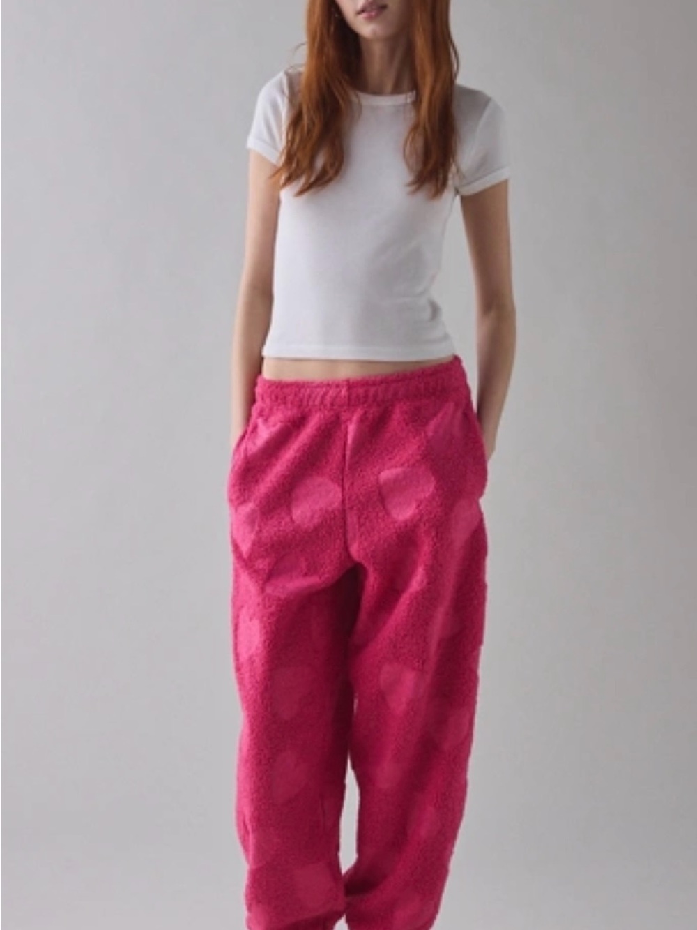 Urban Outfitters/ Out From Under Try Me Piled Fleece Heart Print Joggers NWOT
